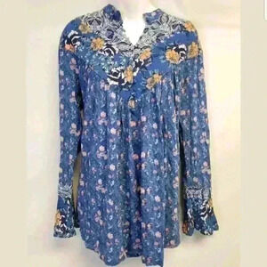 Women's Free People Blue LS Floral Blouse